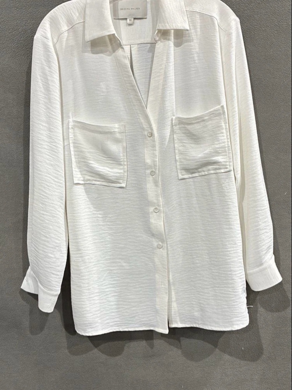 Brochu Walker Women's White Textured Long Sleeve Chest Pocket Blouse Sz XS